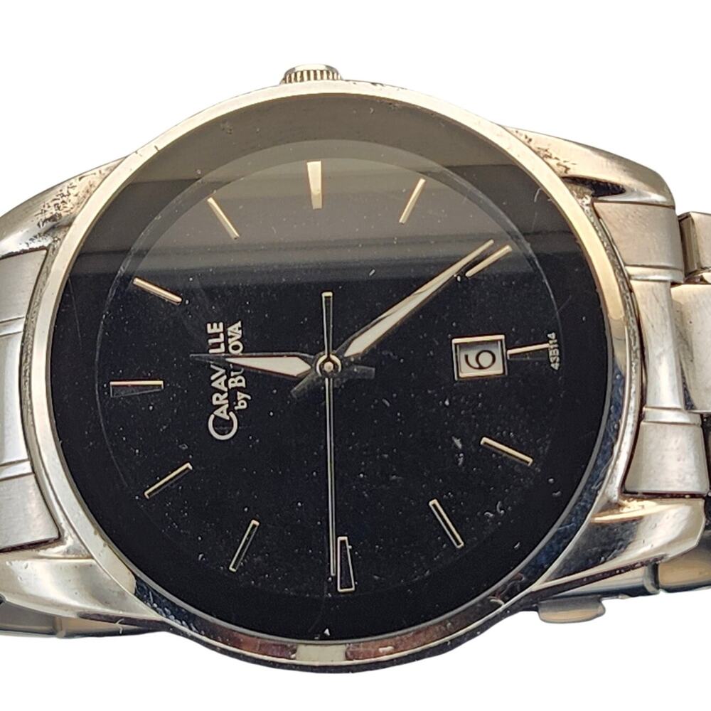 Caravelle by Bulova Men's Silver Tone Black Dial Quartz Watch